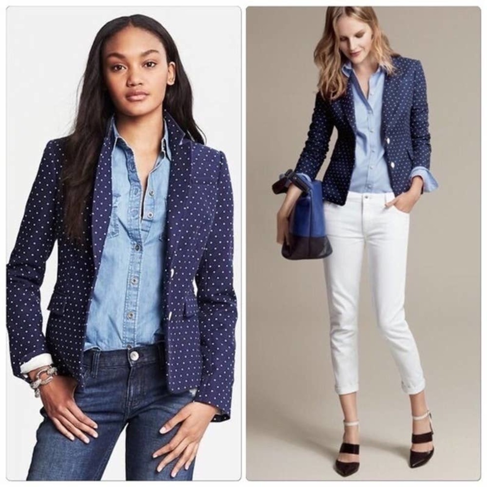 Banana Republic Navy Polka Dot Blazer